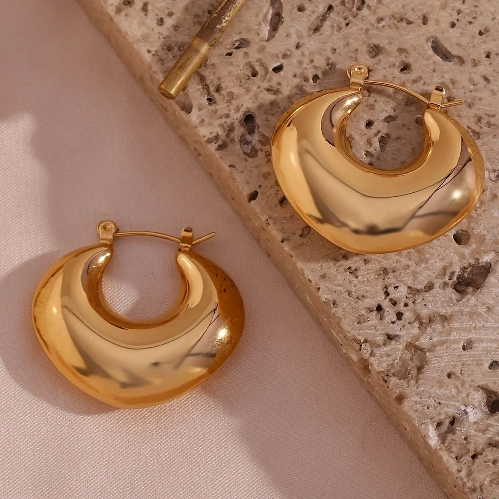 18K Gold Plated Hoop Earrings*Chunky Heart Earrings*Waterproof Jewelry - Picture 6 of 11